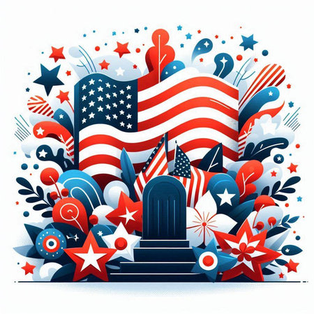 American patriotic background with stars and stripes. Independence Day. Vector illustration.のイラスト素材
