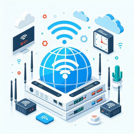 Internet of things concept. 3d isometric vector illustration. Global network connection.のイラスト素材