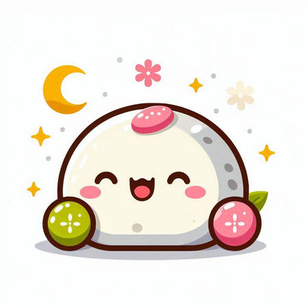 Cute rice cake cartoon with moon and stars. Vector illustration.のイラスト素材