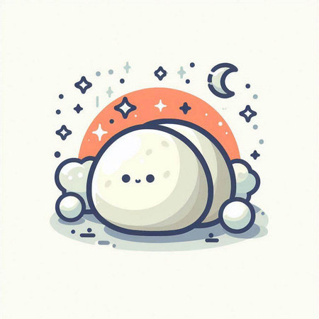 Cute cartoon snowman with moon and stars. Vector illustration.のイラスト素材