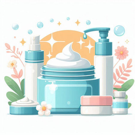 Cosmetic cream and lotion. Vector illustration in cartoon style.のイラスト素材