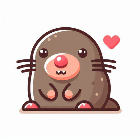 Cute cartoon mole with heart. Vector illustration isolated on white background.のイラスト素材