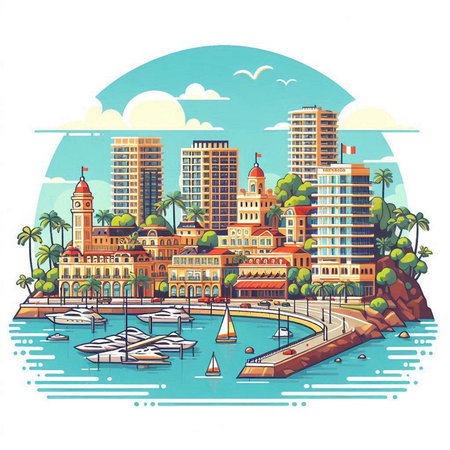 Sydney, Australia. Cityscape with yachts and boats. Vector illustration.のイラスト素材