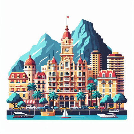 Cityscape of Hong Kong. Vector illustration in flat design style.のイラスト素材