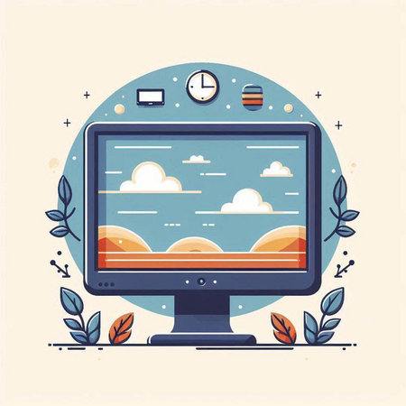 Computer screen with cloud computing concept. Vector illustration in flat style.のイラスト素材