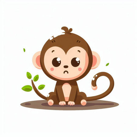 Cute cartoon monkey sitting on the ground. Vector illustration isolated on white background.のイラスト素材