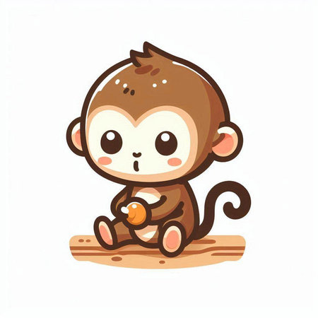 Cute little monkey sitting on the wooden floor. Vector illustration.のイラスト素材