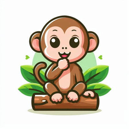 Cute monkey sitting on wood isolated on white background. Vector illustration.のイラスト素材
