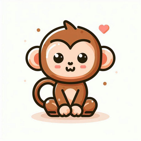 Cute cartoon monkey sitting on a white background. Vector illustration.のイラスト素材