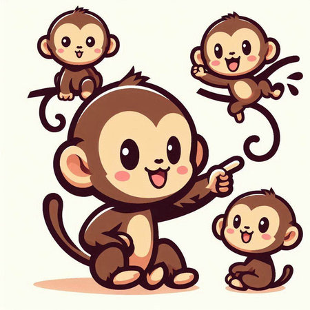 Cute monkey cartoon set in vector format very easy to edit.のイラスト素材