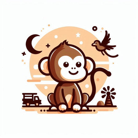 Cute monkey sitting on the ground. Cartoon style. Vector illustration.のイラスト素材
