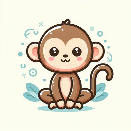Cute monkey sitting on white background. Vector illustration. Cartoon style.のイラスト素材