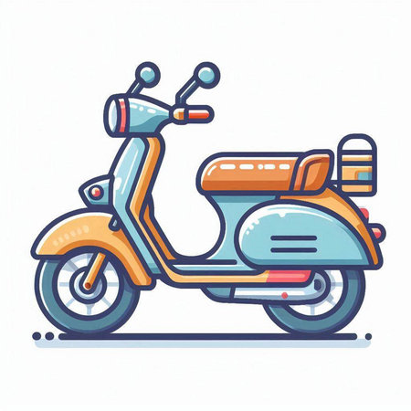 Vintage scooter. Color vector illustration on a white background.のイラスト素材