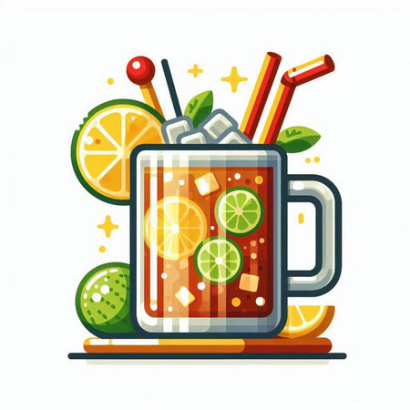 Cocktail with lime, orange and ice. Vector illustration.のイラスト素材