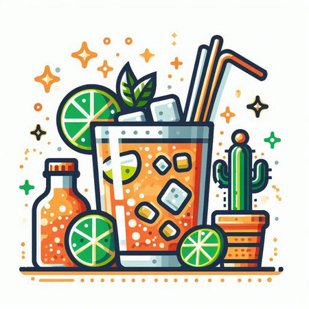Cinco de mayo cocktail with lime and ice. Vector illustration.のイラスト素材