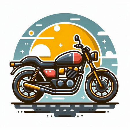 Vintage custom motorcycle. Vector illustration on white background with sun.のイラスト素材