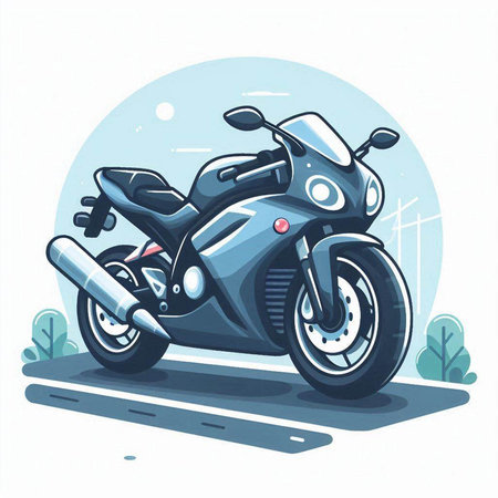 Motorcycle on the road. Vector illustration in flat cartoon style.のイラスト素材