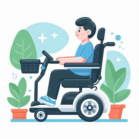 Disabled man in wheelchair. Vector illustration in flat cartoon style.のイラスト素材