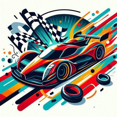 Abstract sports car on a colorful background. Vector illustration. Eps 10のイラスト素材