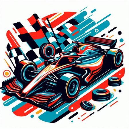 Vector illustration of a racing car on a race track. Abstract background.のイラスト素材