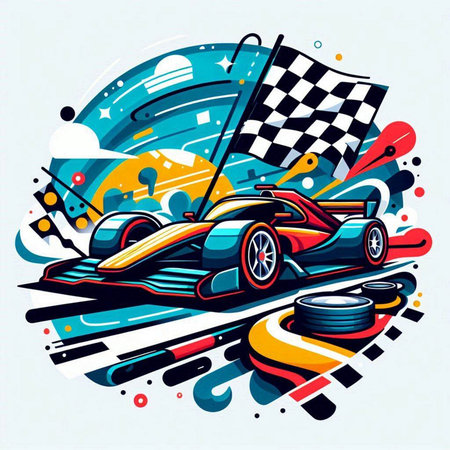 Vector illustration of a racing car on the race track. Colorful backgroundのイラスト素材