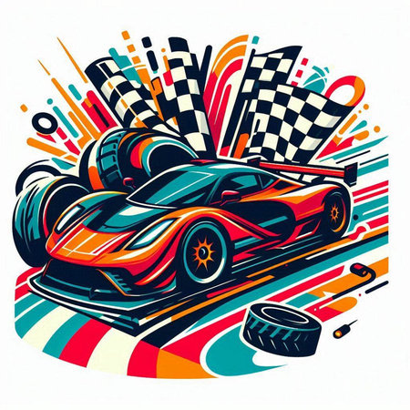 Race car on checkered background. Vector illustration. Eps 10のイラスト素材