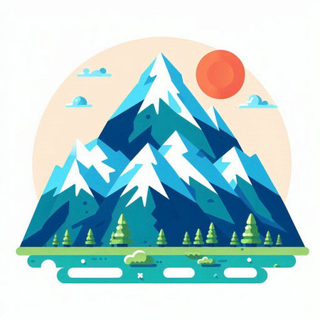 Mountains and forest in flat style. Vector illustration for your designのイラスト素材