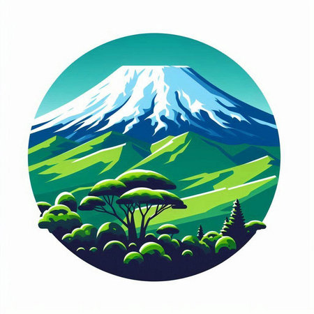 Mt. Fuji and the forest in the circle. Vector illustration.のイラスト素材