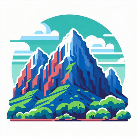 Illustration of a mountain landscape in the style of a flat designのイラスト素材