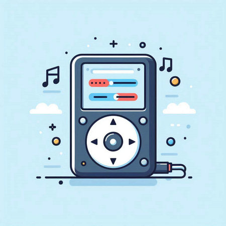 music player device with media player and icons vector illustration desing.のイラスト素材