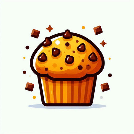 Cupcake with chocolate chips. Vector illustration in cartoon style.のイラスト素材