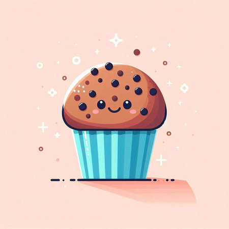 Cupcake vector illustration. Cute cupcake with chocolate cream and blueberries.のイラスト素材