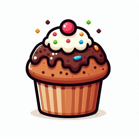 Illustration of a cupcake with sprinkles on a white backgroundのイラスト素材