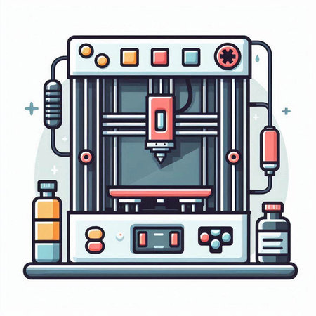 3d printer in cartoon style. Vector illustration on white background.のイラスト素材