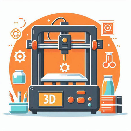 3D printer in flat style. Vector illustration for web design.のイラスト素材