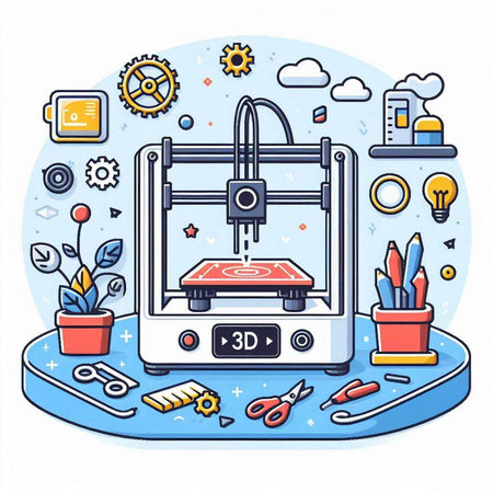 3D printer. Modern thin line art vector illustration for web and print.のイラスト素材