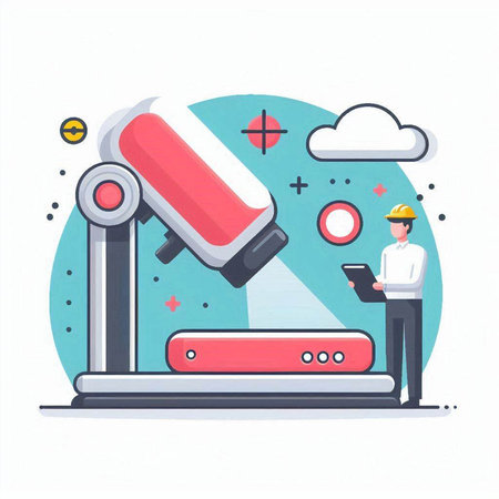 Robot control system. Robotic process. Vector illustration in flat styleのイラスト素材