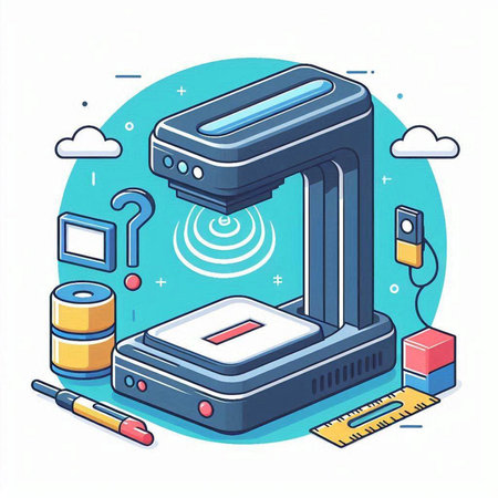 3D printer isometric vector illustration. 3d printer isometric conceptのイラスト素材