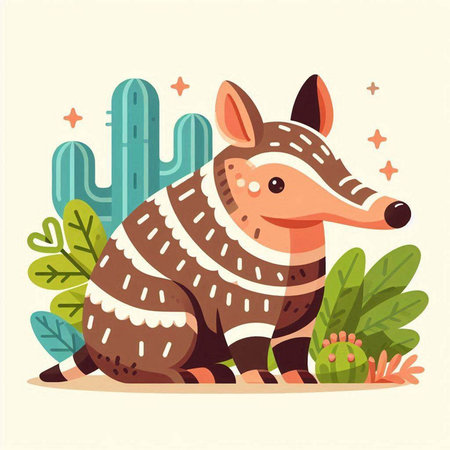 Armadillo in the desert. Cute hand drawn vector illustration.のイラスト素材