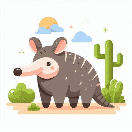 Armadillo in the desert. Cute cartoon vector illustration.のイラスト素材