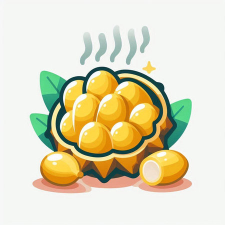 Fresh ripe durian fruit isolated on white background. Vector illustration.のイラスト素材