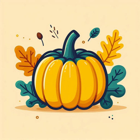 Pumpkin with autumn leaves. Vector illustration in cartoon style.のイラスト素材