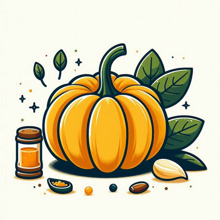 Pumpkin and spices. Vector illustration in a flat style.のイラスト素材