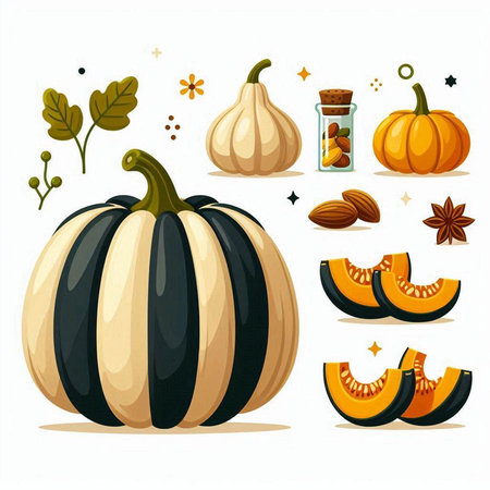 Set of pumpkins. Vector illustration isolated on a white background.のイラスト素材