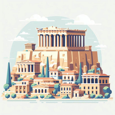 Athens Greece famous landmark. Vector illustration in flat design style.のイラスト素材