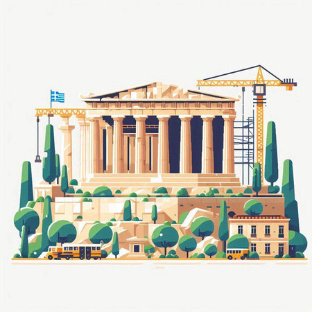 The Parthenon in Athens, Greece. Vector illustration in flat styleのイラスト素材