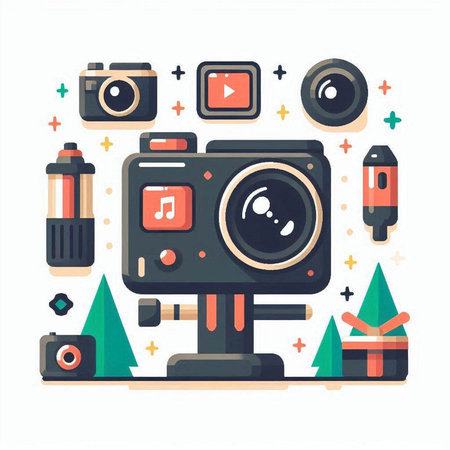 Retro camera. Vector illustration in flat design style on white background.のイラスト素材