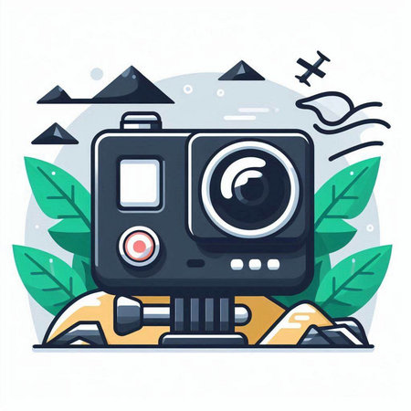 Vector illustration in flat style. Camera on a background of nature.のイラスト素材