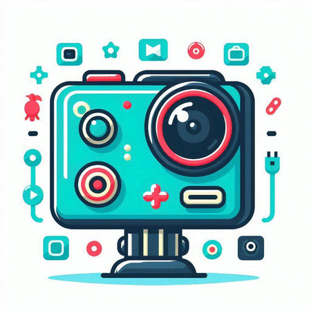 Retro camera. Colorful vector illustration in flat cartoon style.のイラスト素材