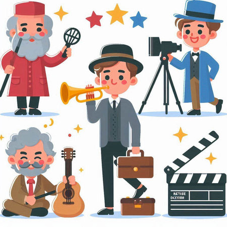Vector illustration of a set of cartoon characters of old man and woman.のイラスト素材